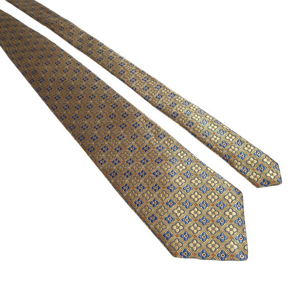 Robert Talbott Best of Class Mens Silk Tie Yellow Blue Floral Pattern Designer - Picture 1 of 5